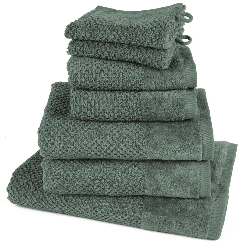 Handtuch Set Popcorn - Dunkelgrün - 2x16x21 + 2x30x50 + 2x50x100 + 70x140 cm