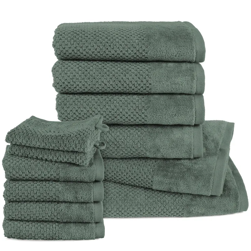 Handtuch Set Popcorn - Dunkelgrün - 2x16x21 + 4x30x50 + 4x50x100 + 2x70x140 cm