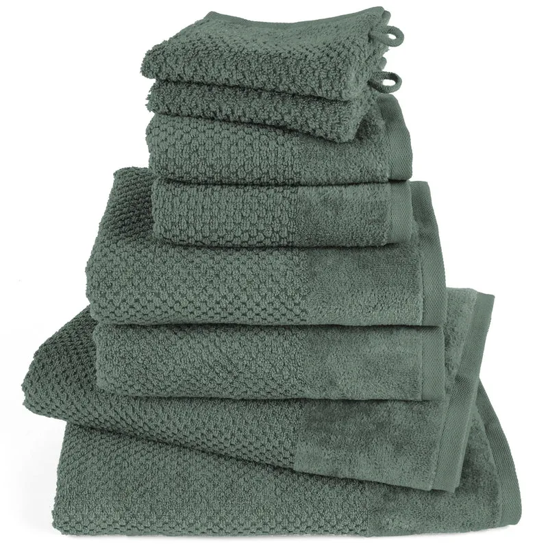 Handtuch Set Popcorn - Dunkelgrün - 2x16x21 + 2x30x50 + 2x50x100 + 2x70x140 cm