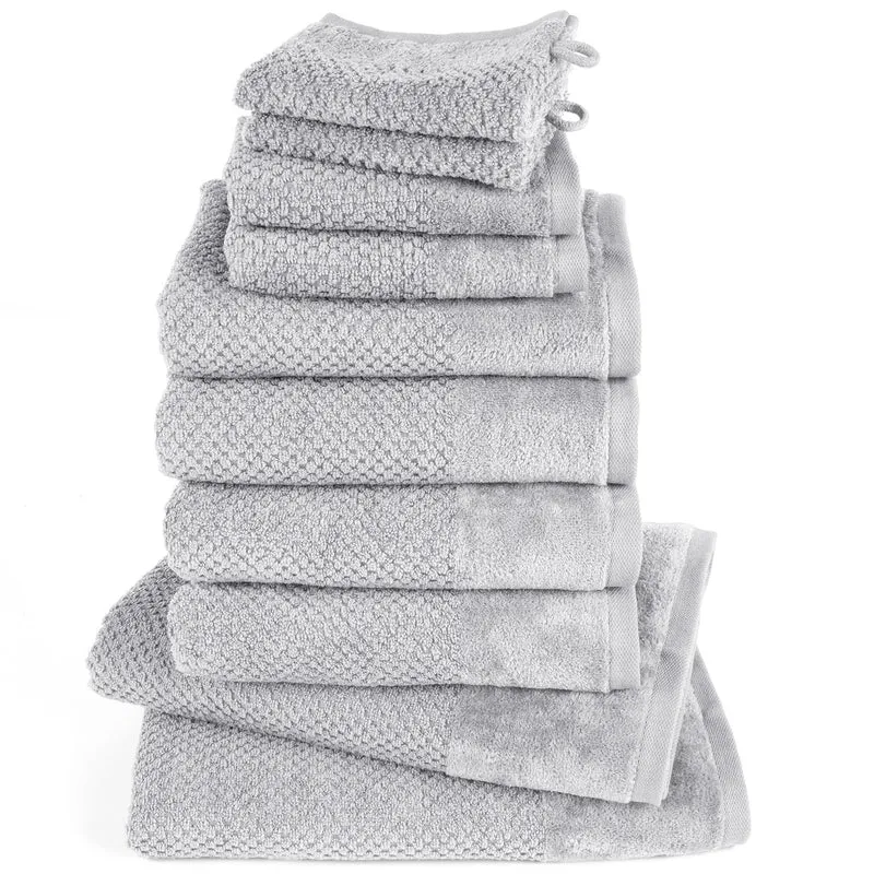 Handtuch Set Popcorn - Hellgrau - 2x16x21 + 2x30x50 + 4x50x100 + 2x70x140 cm