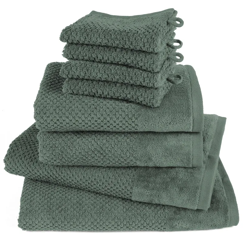 Handtuch Set Popcorn - Dunkelgrün - 4x16x21 + 2x50x100 + 2x70x140 cm