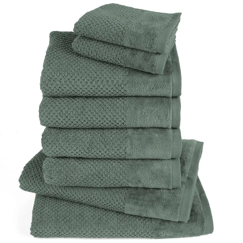 Handtuch Set Popcorn - Dunkelgrün - 2x30x50 + 4x50x100 + 2x70x140 cm