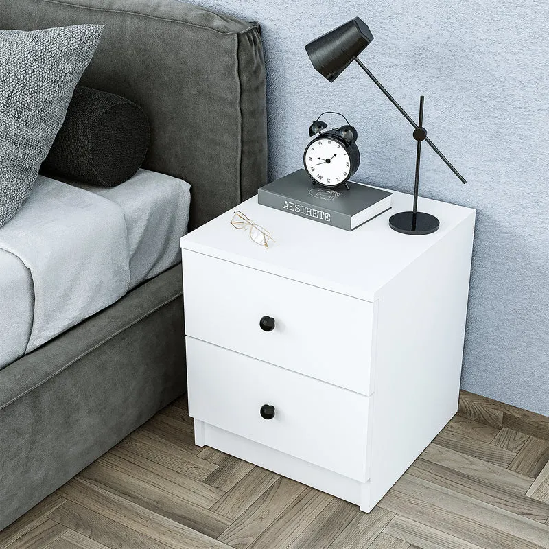 Roomart Nachttisch - Nachtkästchen KOMO, 40 cm, mit 2 Schubladen, in Weiß