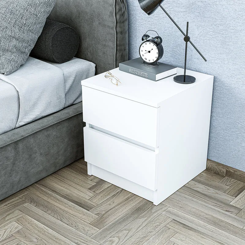 Roomart Nachttisch - Nachtkästchen KOMO, 40 cm, mit 2 Schubladen, in Weiß