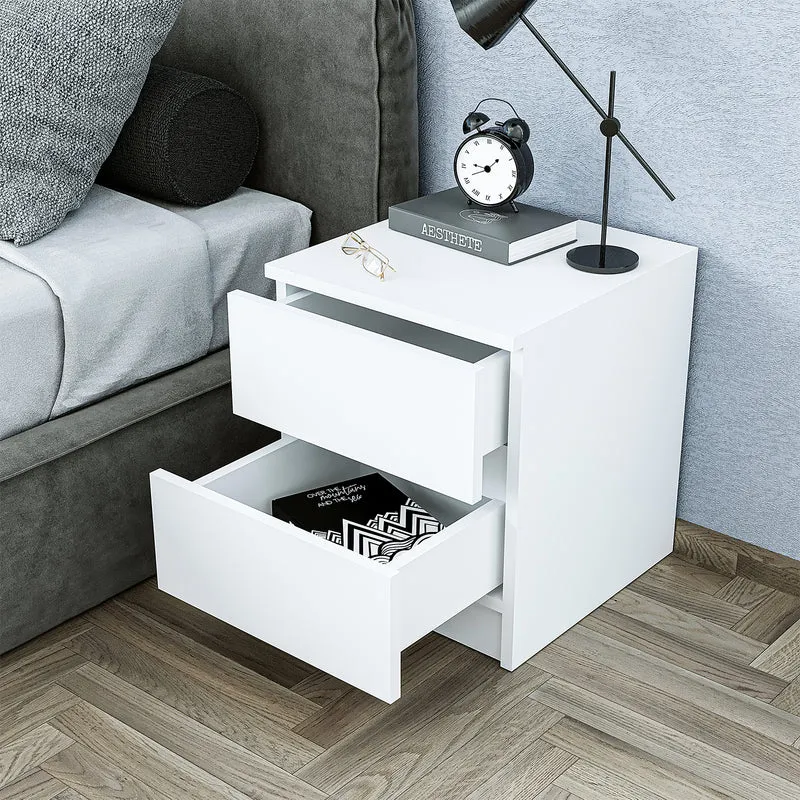 Roomart Nachttisch - Nachtkästchen KOMO, 40 cm, mit 2 Schubladen, in Weiß
