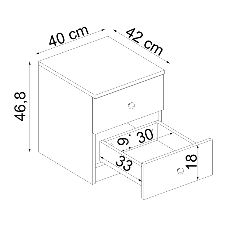 Roomart Nachttisch - Nachtkästchen KOMO, 40 cm, mit 2 Schubladen, in Weiß