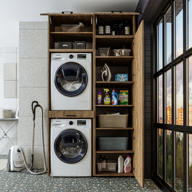 Roomart Waschmaschinenschrank DUO-I, 127 cm, Überbauschrank für Waschmaschine & Trockner, in 3 Farben