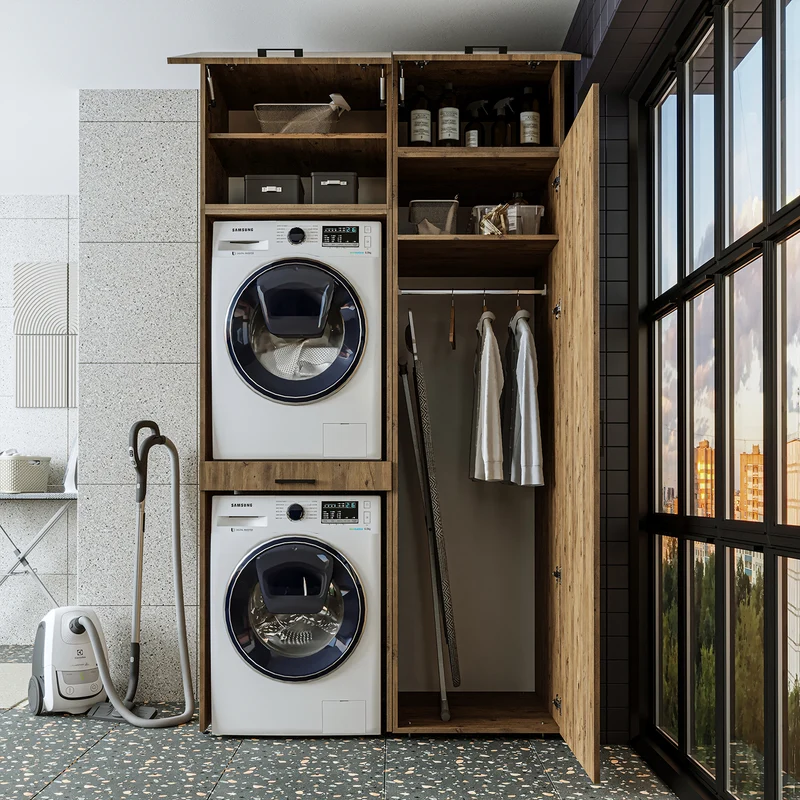 Roomart Waschmaschinenschrank DUO-I, 127 cm, Überbauschrank für Waschmaschine & Trockner, in 3 Farben