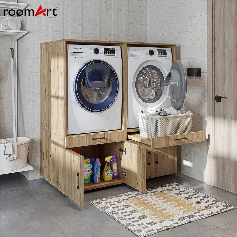 Roomart Waschmaschinenschrank SERIE 3, 134 cm, Doppelschrank mit Ausziehbrett, in 3 Farben