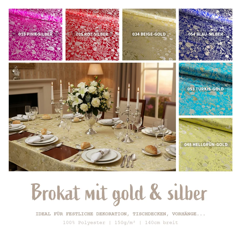 Brokatstoff Blumen gold & silber *Ab 50cm