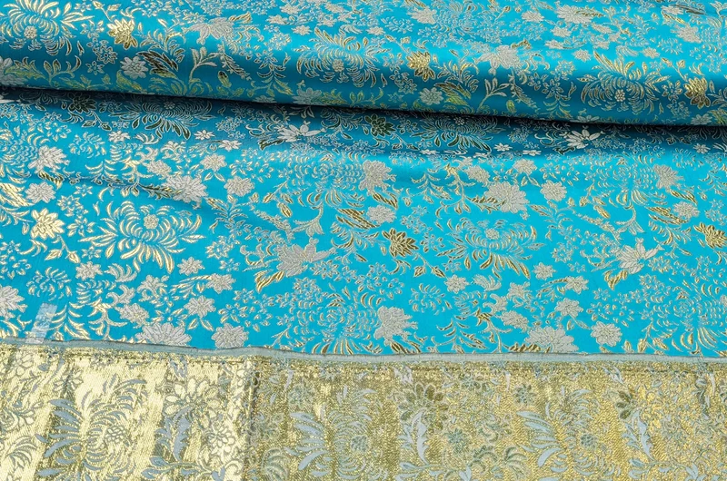 Brokatstoff Blumen gold & silber *Ab 50cm