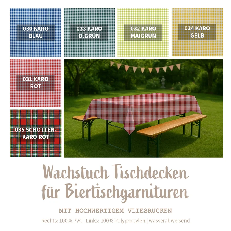 Wachstuch Tischdecken für Biergarnitur| Karo