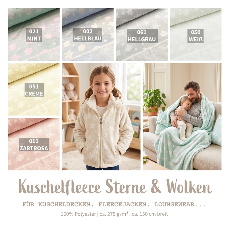 Kuschelfleece Sterne & Wolken *Ab 50cm