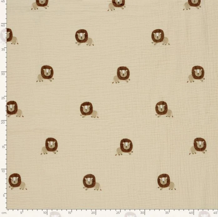 Musselin bedruckt Löwe auf beige *Ab 50 cm