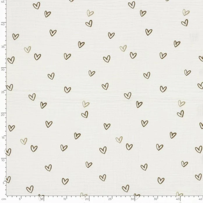 Musselin bedruckt Herzen auf creme *Ab 50 cm