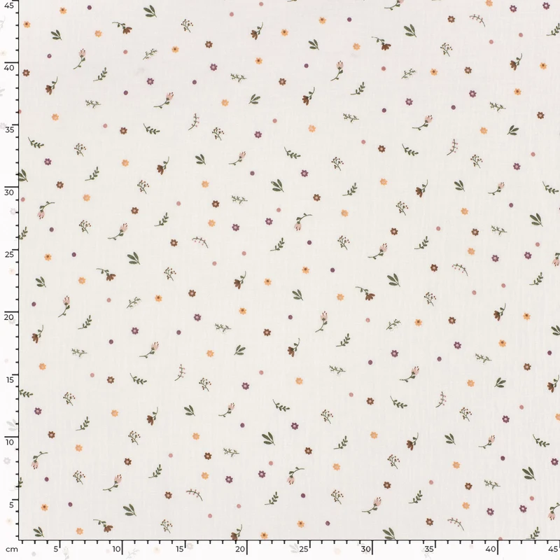 Musselin bedruckt Blumenwiese beige *Ab 50 cm
