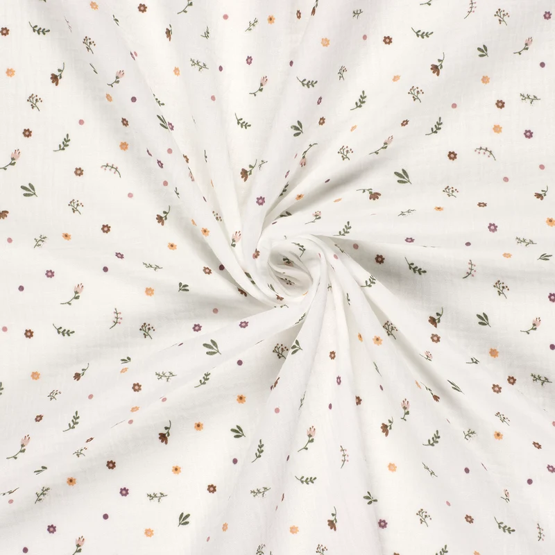 Musselin bedruckt Blumenwiese beige *Ab 50 cm