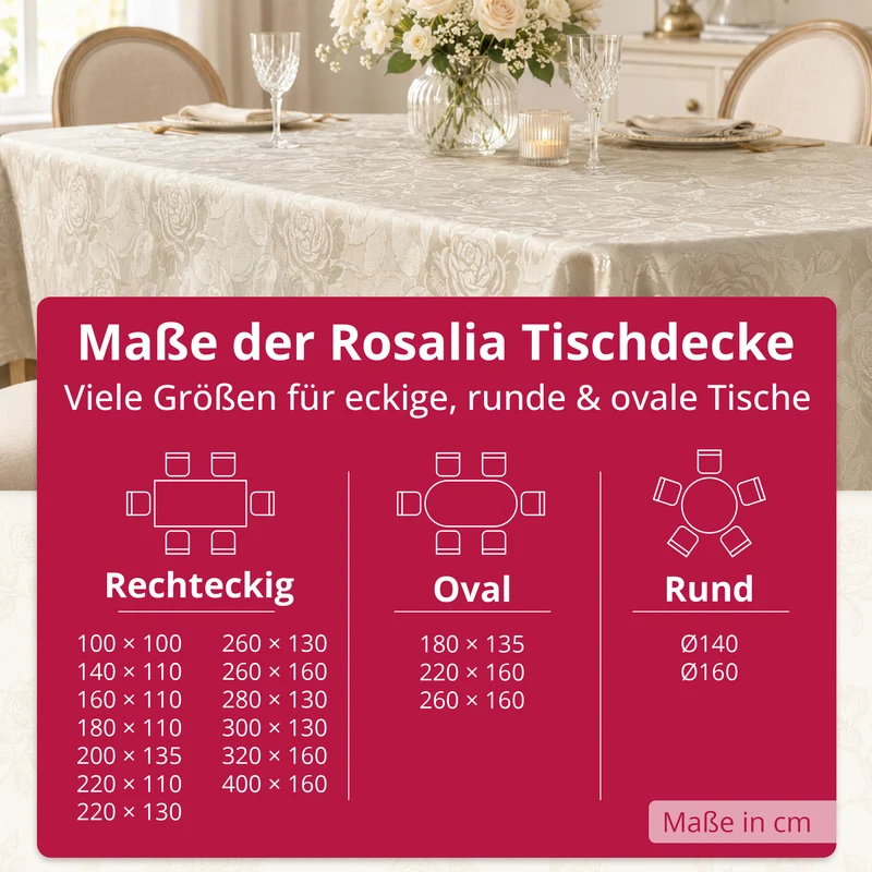 DecoHomeTextil Retro Tischdecke Rosalia mit feinem Rosenmuster – Für eine warme, elegante Tischatmosphäre