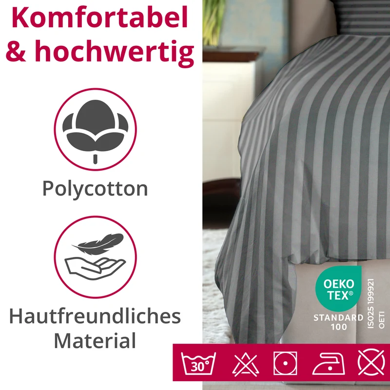 DecoHomeTextil Bettwäsche Set Bettgarnitur mit Reißverschluss Polycotton Streifen