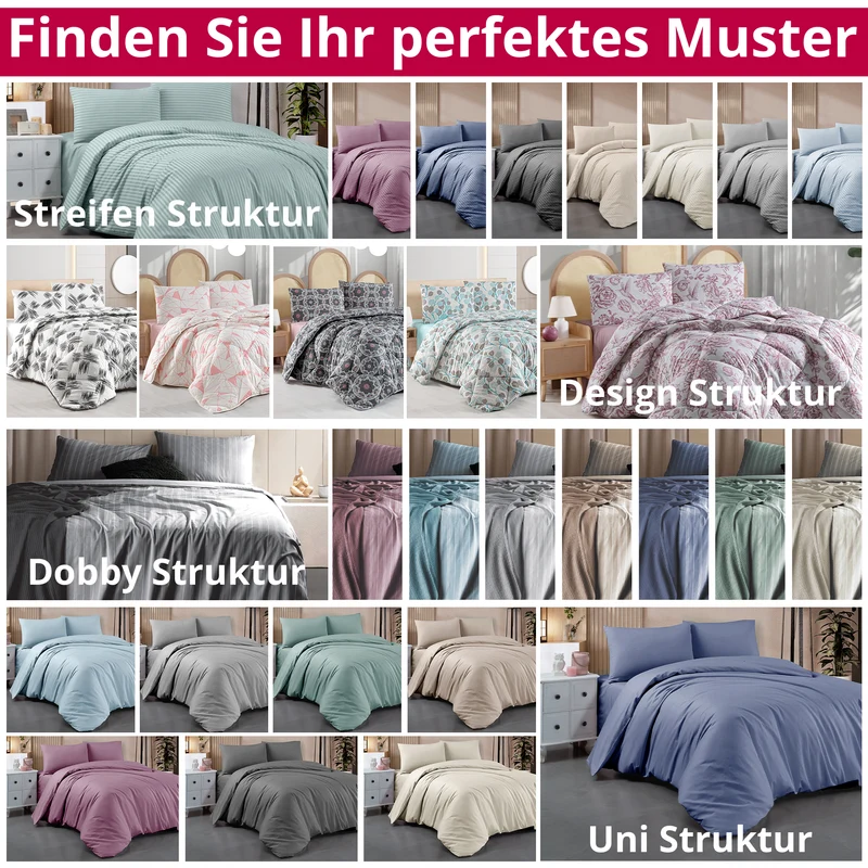 DecoHomeTextil Bettwäsche Set Bettgarnitur mit Reißverschluss Polycotton Jacquard Linien
