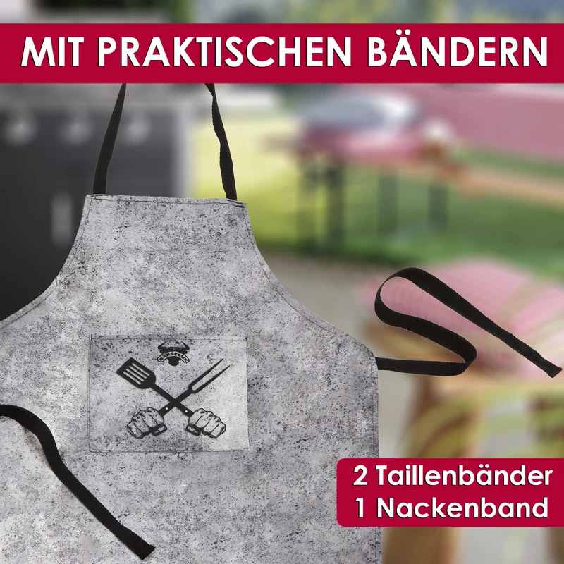 Grillschürze Schürze mit Fleckschutzausrüstung 65 x 80 cm mit Bändern zum Umhängen und Binden