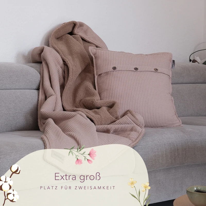 Kuscheldecke mit Teddy-Fleece • Latte Macchiato • Beige