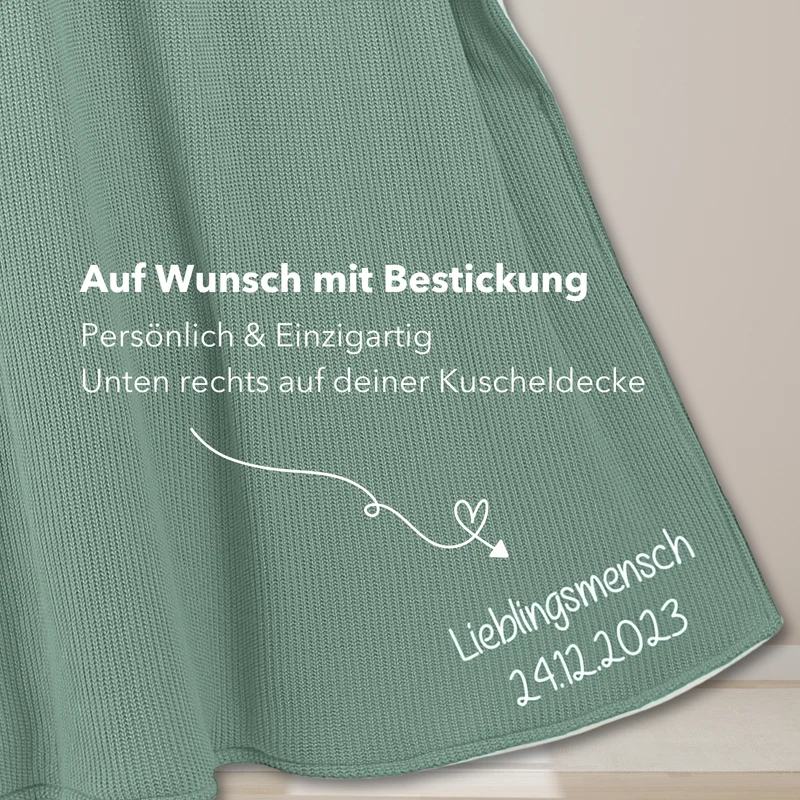 Kuscheldecke mit Baumwollstrick · Seegrün