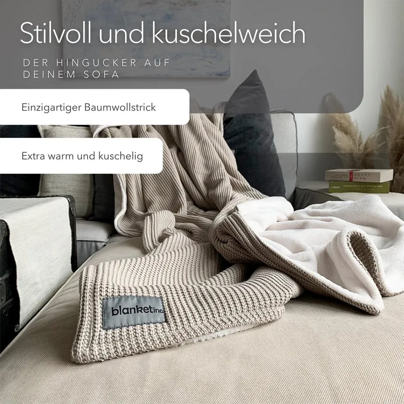 Kuscheldecke mit Baumwollstrick · Champagner