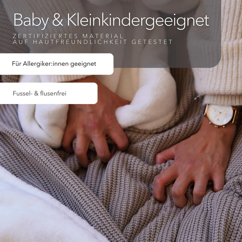 Kuscheldecke mit Baumwollstrick · Champagner