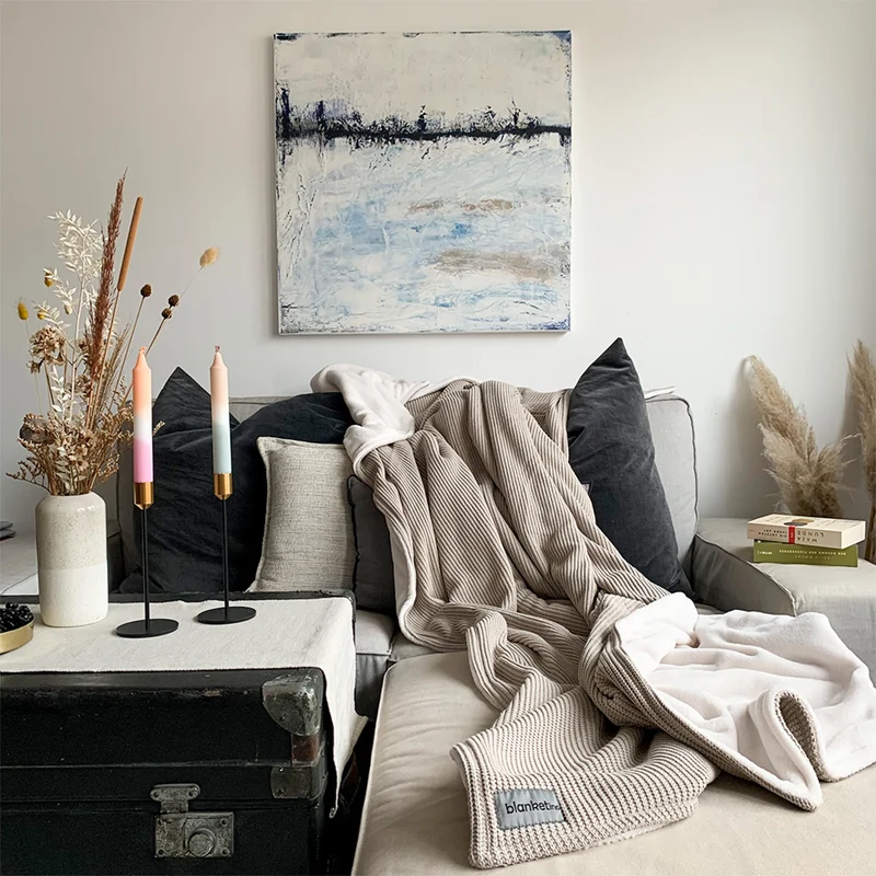 Kuscheldecke mit Baumwollstrick · Champagner