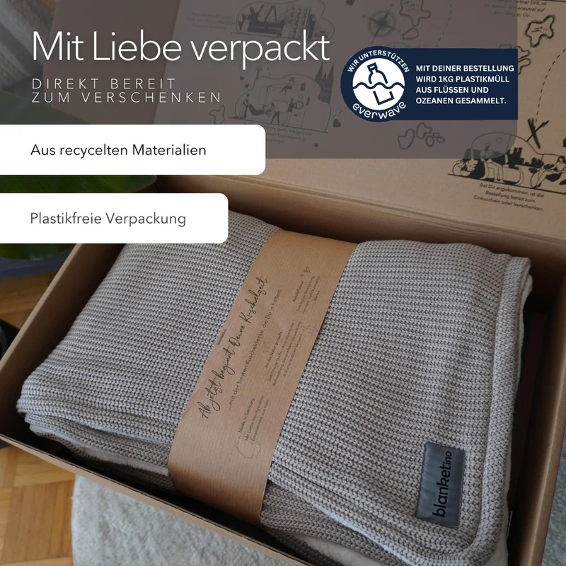 Kuscheldecke mit Baumwollstrick · Champagner