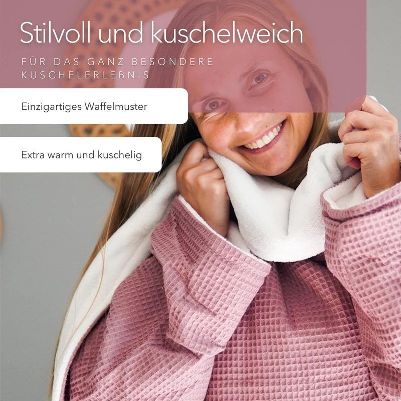 Kuscheldecke mit Ärmeln · Vollkommen · Altrosa · Sandweiß
