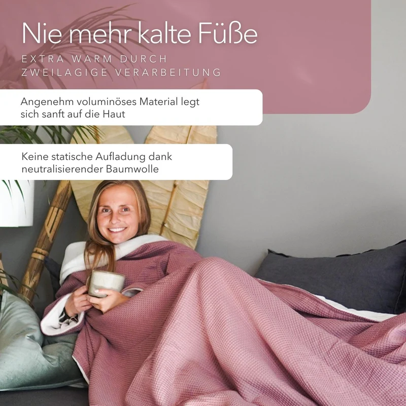 Kuscheldecke mit Ärmeln · Vollkommen · Altrosa · Sandweiß
