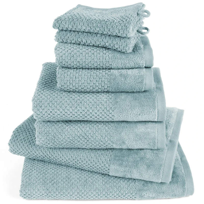 Handtuch Set Popcorn - Helltürkis - 2x16x21 + 2x30x50 + 2x50x100 + 2x70x140 cm