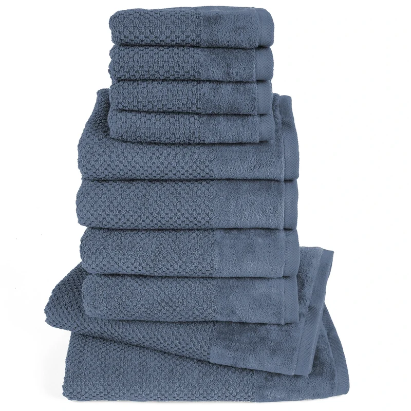 Handtuch Set Popcorn - Jeansblau - 4x30x50 + 4x50x100 + 2x70x140 cm