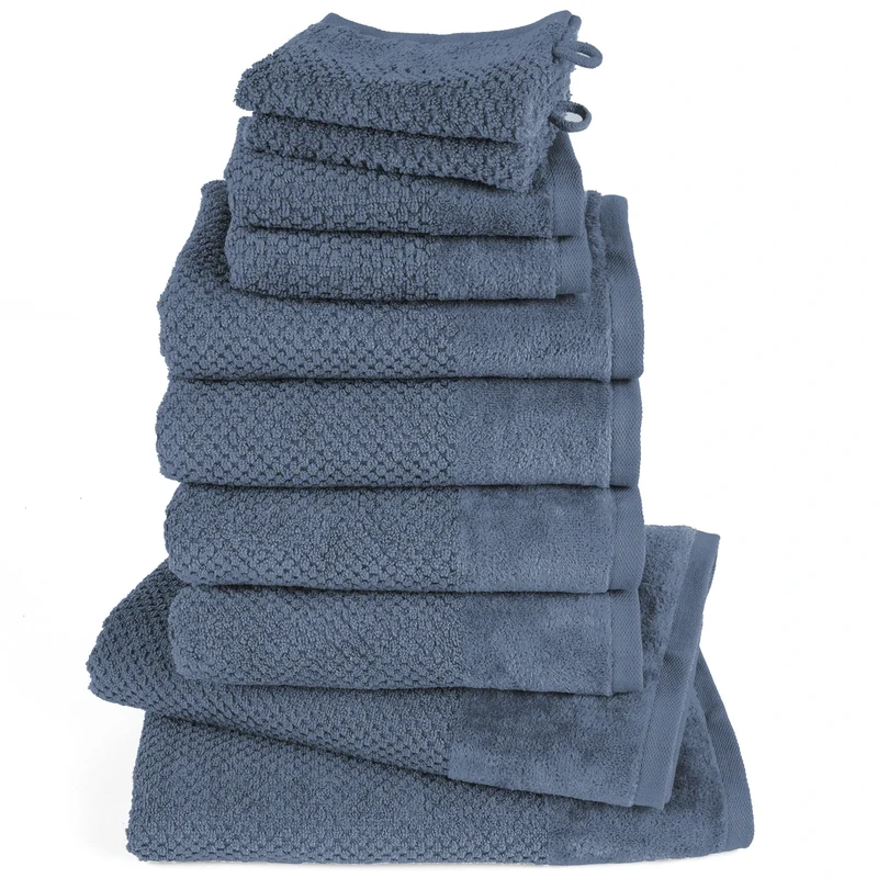Handtuch Set Popcorn - Jeansblau - 2x16x21 + 2x30x50 + 4x50x100 + 2x70x140 cm