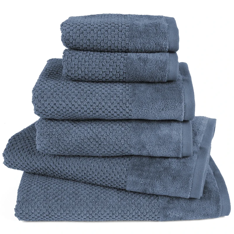 Handtuch Set Popcorn - Jeansblau - 2x30x50 + 2x50x100 + 2x70x140 cm