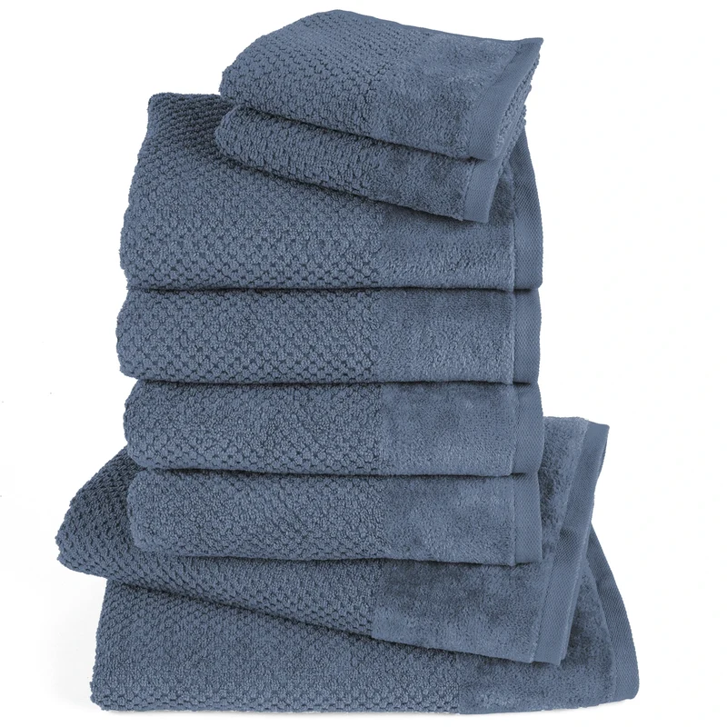 Handtuch Set Popcorn - Jeansblau - 2x30x50 + 4x50x100 + 2x70x140 cm