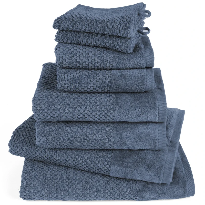 Handtuch Set Popcorn - Jeansblau - 2x16x21 + 2x30x50 + 2x50x100 + 2x70x140 cm