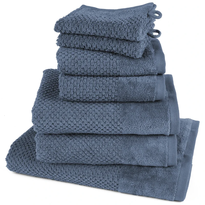 Handtuch Set Popcorn - Jeansblau - 2x16x21 + 2x30x50 + 2x50x100 + 70x140 cm