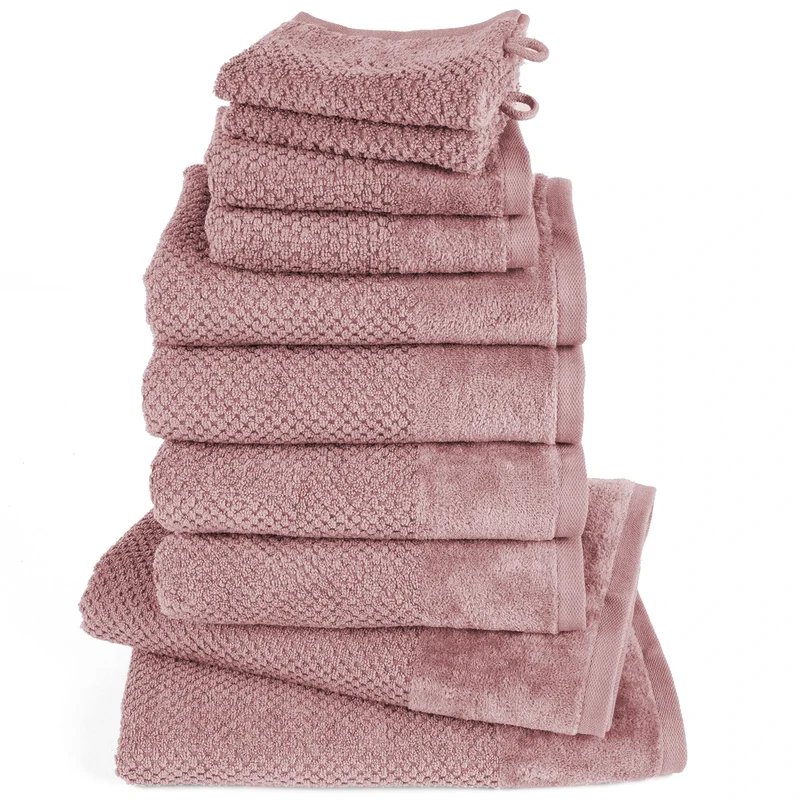 Handtuch Set Popcorn - Mauve - 2x30x50 + 4x50x100 + 2x70x140 cm