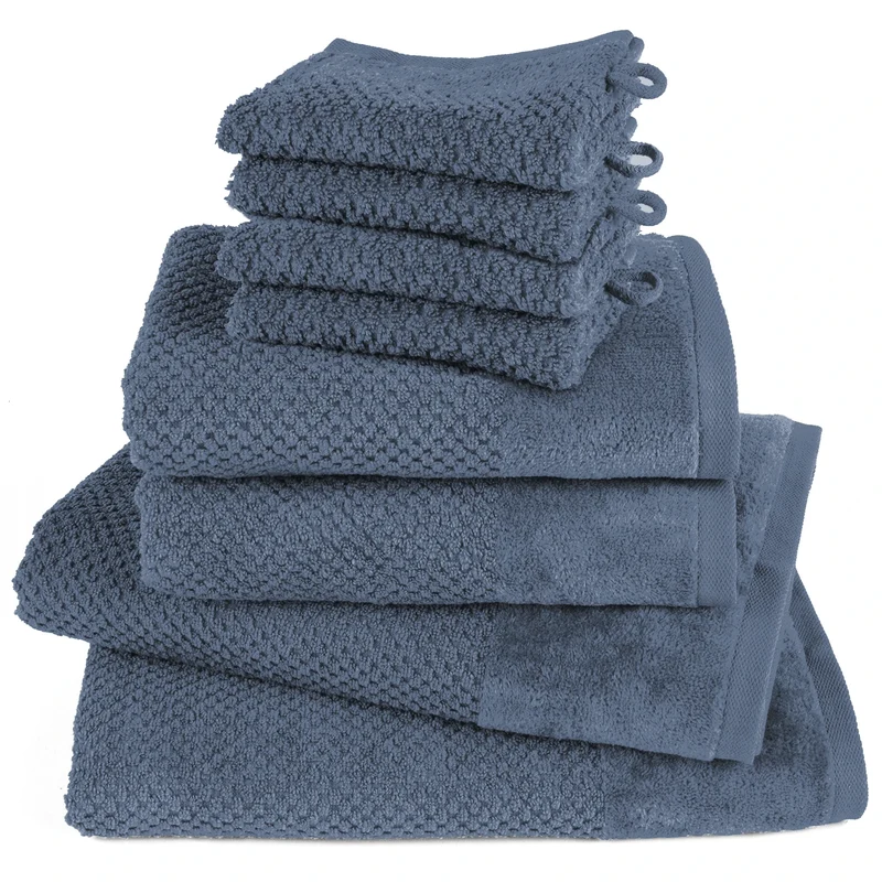 Handtuch Set Popcorn - Jeansblau - 4x16x21 + 2x50x100 + 2x70x140 cm