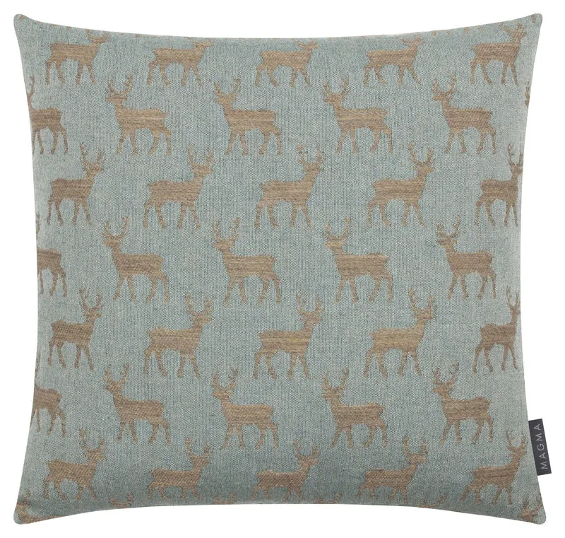 Magma Jacquard Kissenhülle Franzl mit Hirsch Rosa und Mint 50x50 cm