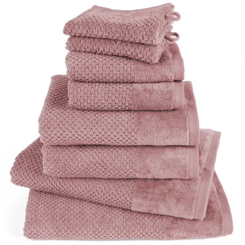 Handtuch Set Popcorn - Mauve - 2x16x21 + 2x30x50 + 2x50x100 + 2x70x140 cm