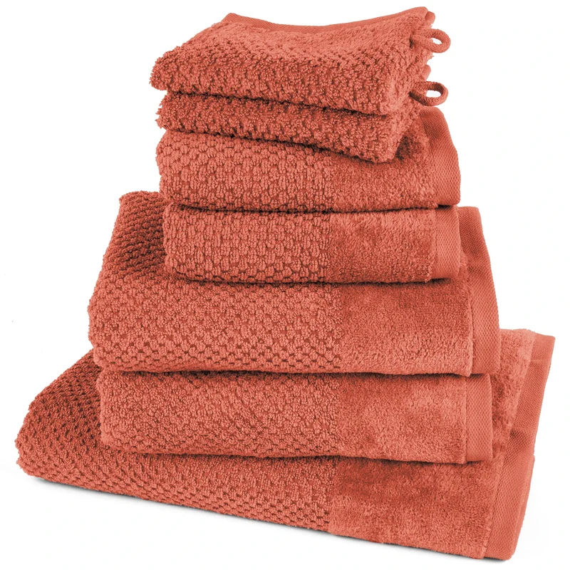 Handtuch Set Popcorn - Orange - 2x16x21 + 2x30x50 + 2x50x100 + 70x140 cm