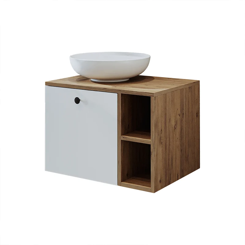 Roomart 4-teiliges Badmöbel-Set LOTUS, 65 cm, mit rundem Aufsatzbecken und Hochschrank, in 3 Farben