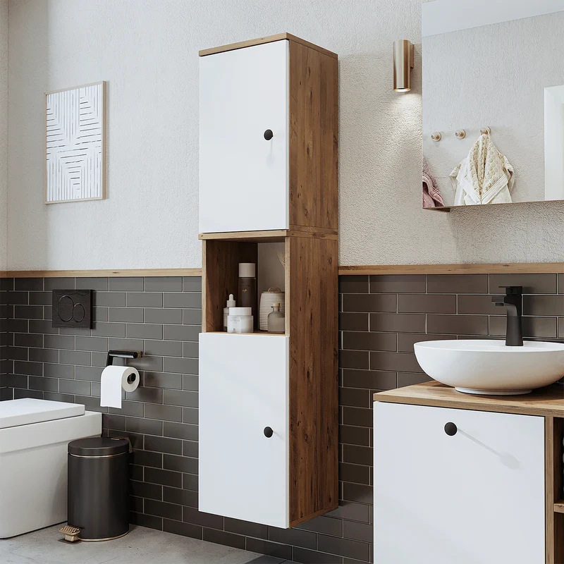 Roomart Badmöbel Set LOTUS 95 cm – 4-teiliges Badezimmermöbel mit Keramik-Waschbecken, Spiegelschrank & Hochschrank – Modernes Design