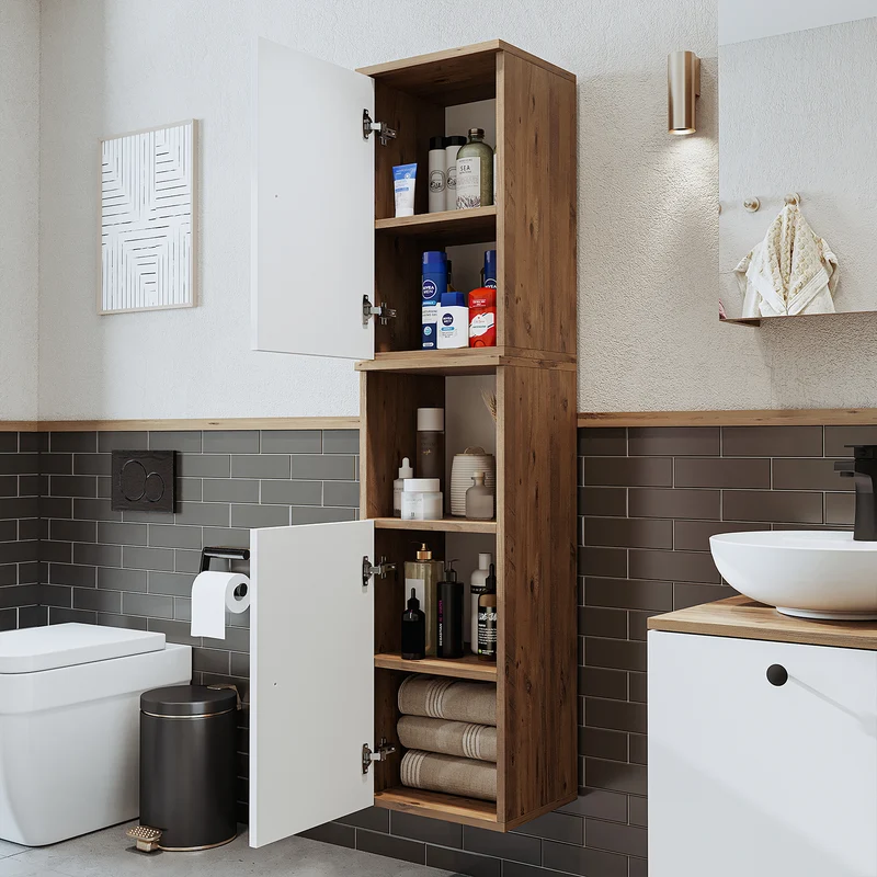 Roomart Badmöbel Set LOTUS 95 cm – 4-teiliges Badezimmermöbel mit Keramik-Waschbecken, Spiegelschrank & Hochschrank – Modernes Design