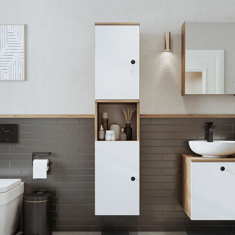 Roomart Badmöbel Set LOTUS 95 cm – 4-teiliges Badezimmermöbel mit Keramik-Waschbecken, Spiegelschrank & Hochschrank – Modernes Design