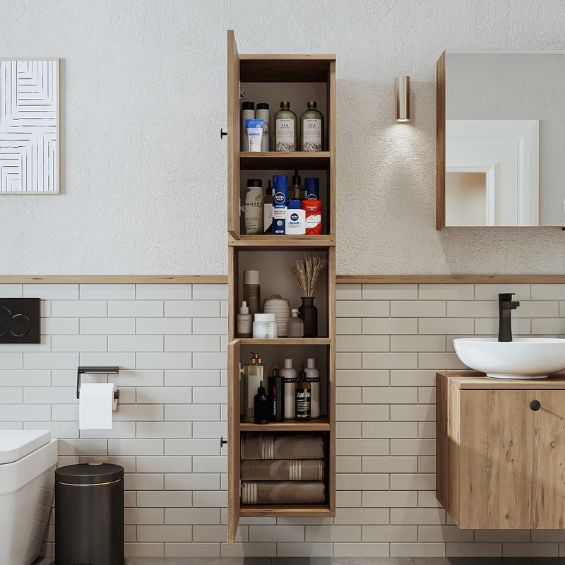 Roomart Badmöbel Set LOTUS 95 cm – 4-teiliges Badezimmermöbel mit Keramik-Waschbecken, Spiegelschrank & Hochschrank – Modernes Design